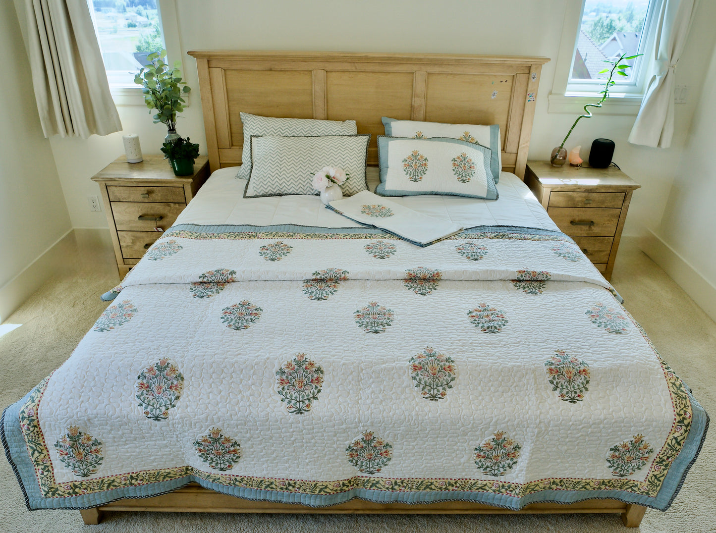 ✨Ornate Bouquet | 6-Piece Organic Cotton Bedsheet & Quilt Set ✨