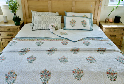 ✨Ornate Bouquet | 6-Piece Organic Cotton Bedsheet & Quilt Set ✨