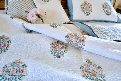 ✨Ornate Bouquet | 6-Piece Organic Cotton Bedsheet & Quilt Set ✨