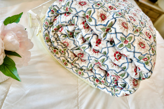 ✨Reversible Harmony | Organic Cotton Quilt – Hand Block Printed, Dual-Sided Design✨