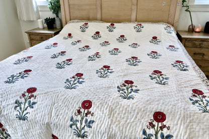 ✨Reversible Harmony | Organic Cotton Quilt – Hand Block Printed, Dual-Sided Design✨